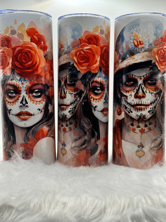 20oz Skinny Tumbler - Day of the dead couple
