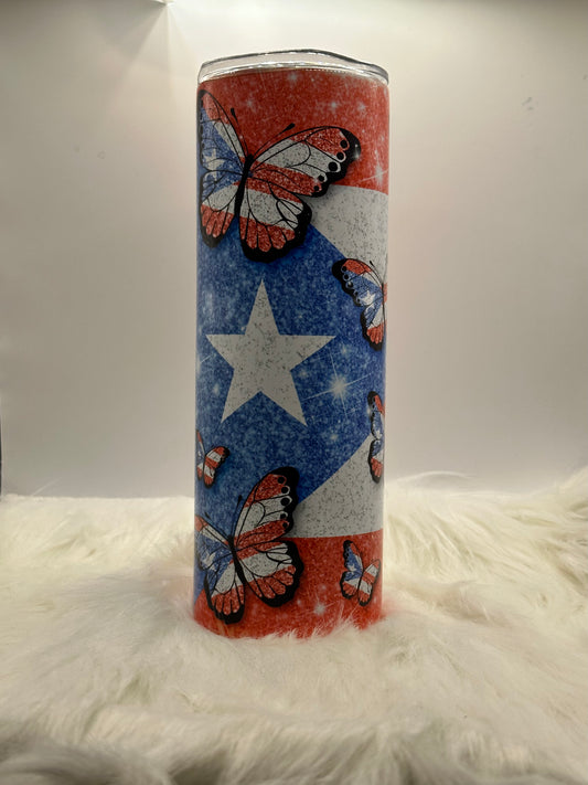 20oz Skinny Tumbler - Puerto Rico with Butterflies
