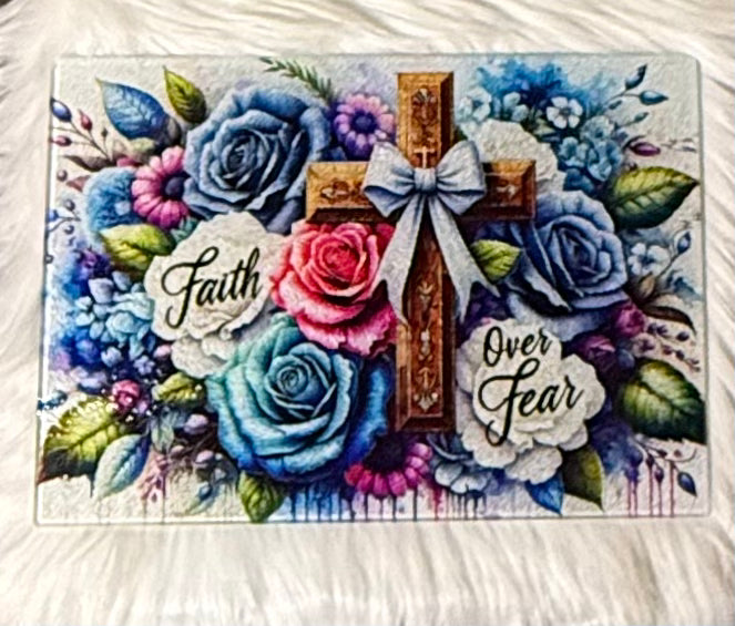Faith Over Fear Floral Cross Cutting Board 11”x7.87”