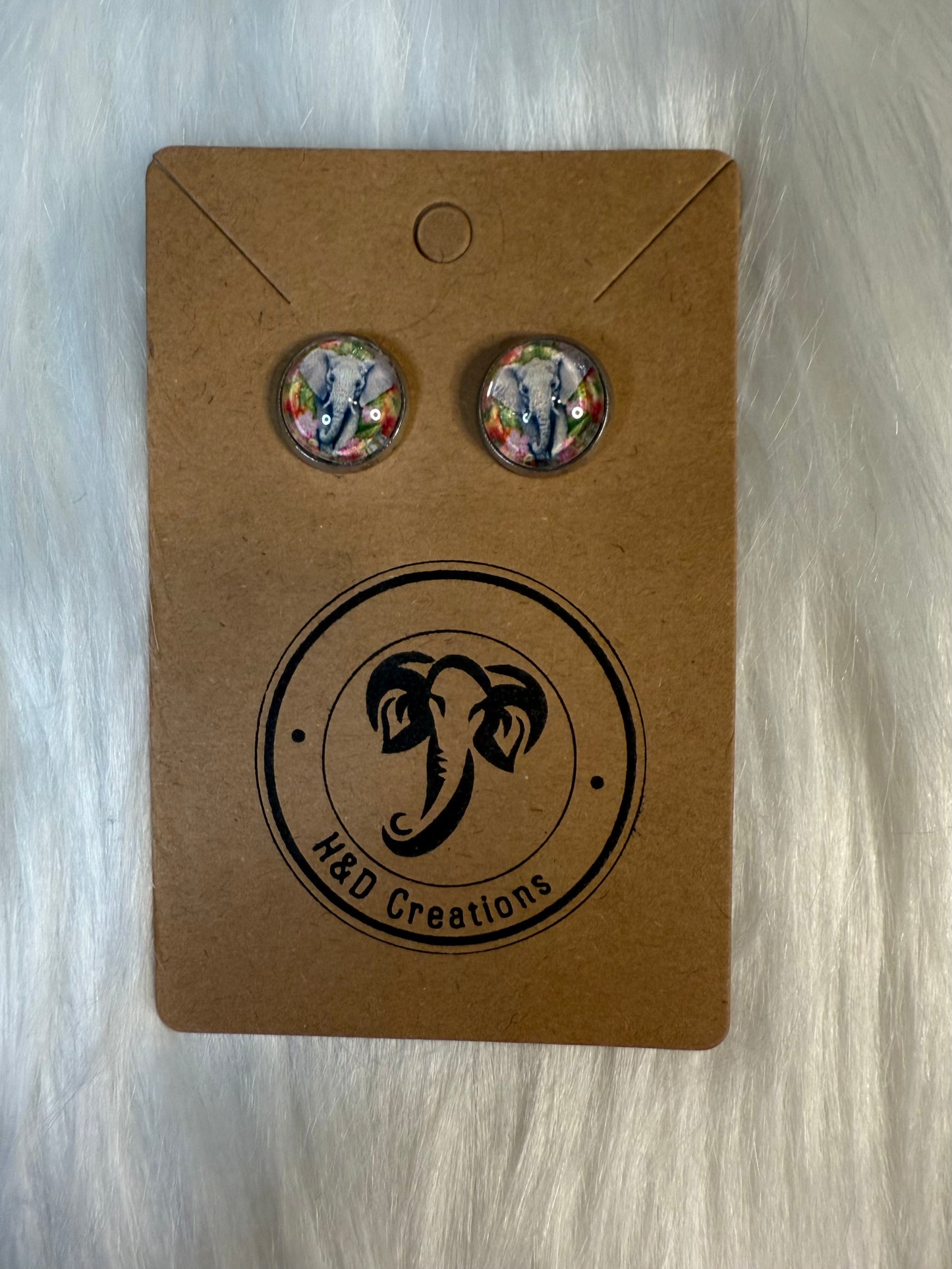 Floral Elephant - Stud Earrings 12mm