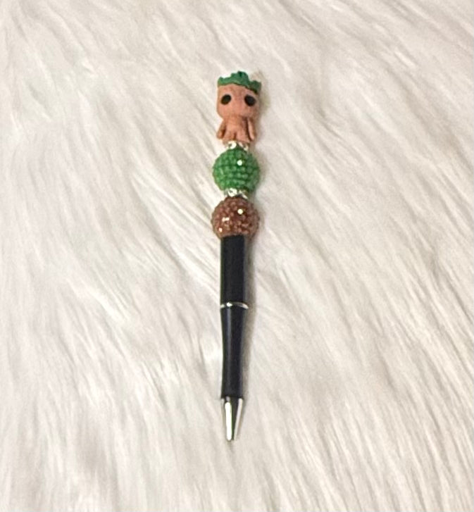 Cute Groot-Inspired Beaded Pen – Green & Brown Accents