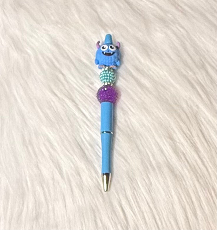Monsters-Inspired Beaded Pen – Blue & Fuzzy Fun