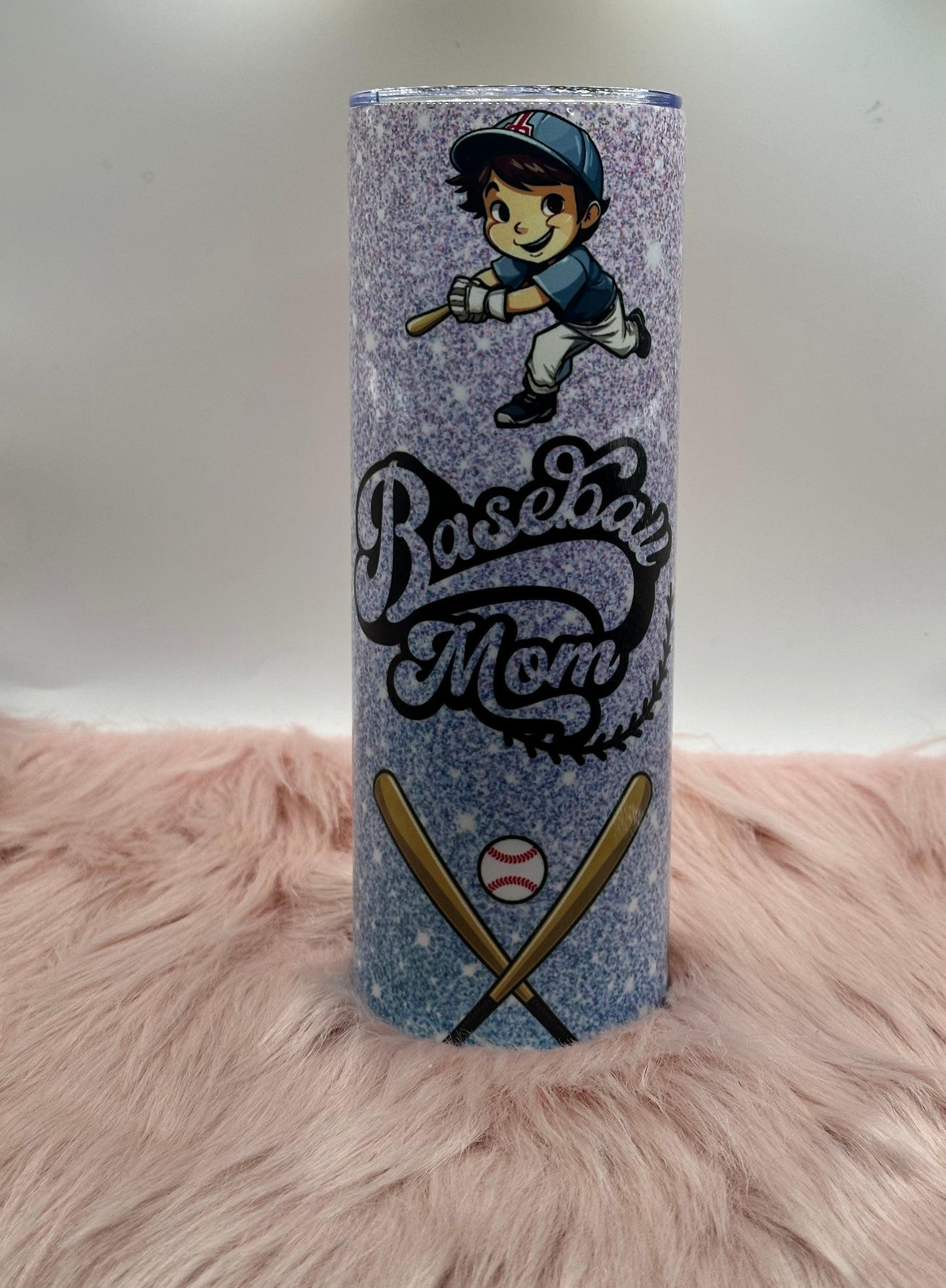 20oz Skinny Tumbler - Glitter Baseball Mom