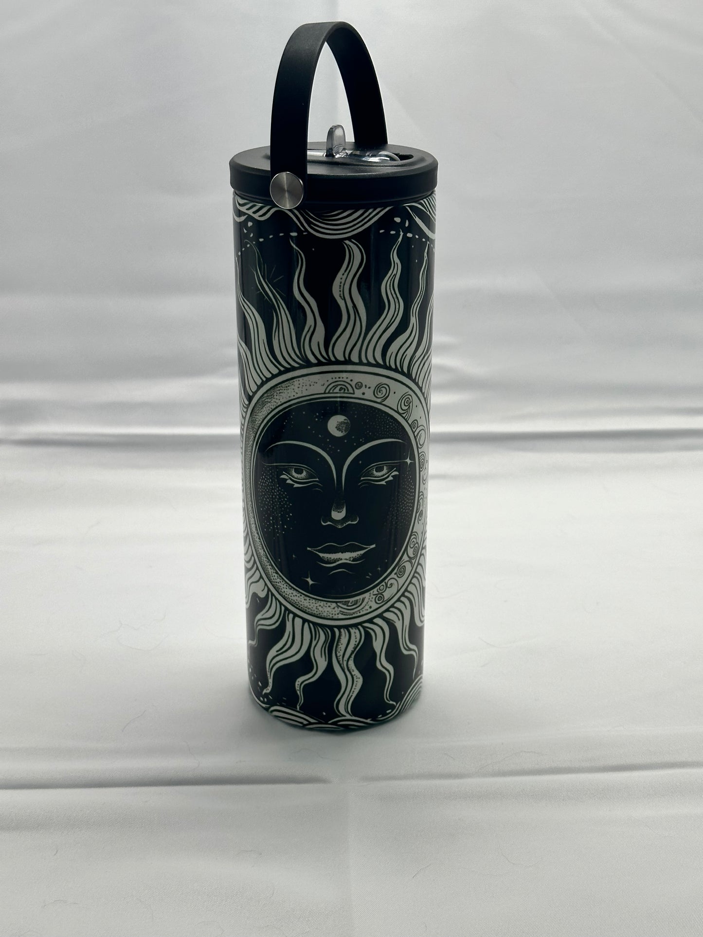 20oz Water Bottle - Black and White Sun and Moon