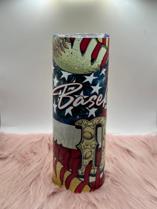 20oz Skinny Tumbler - American Flag Baseball Dad