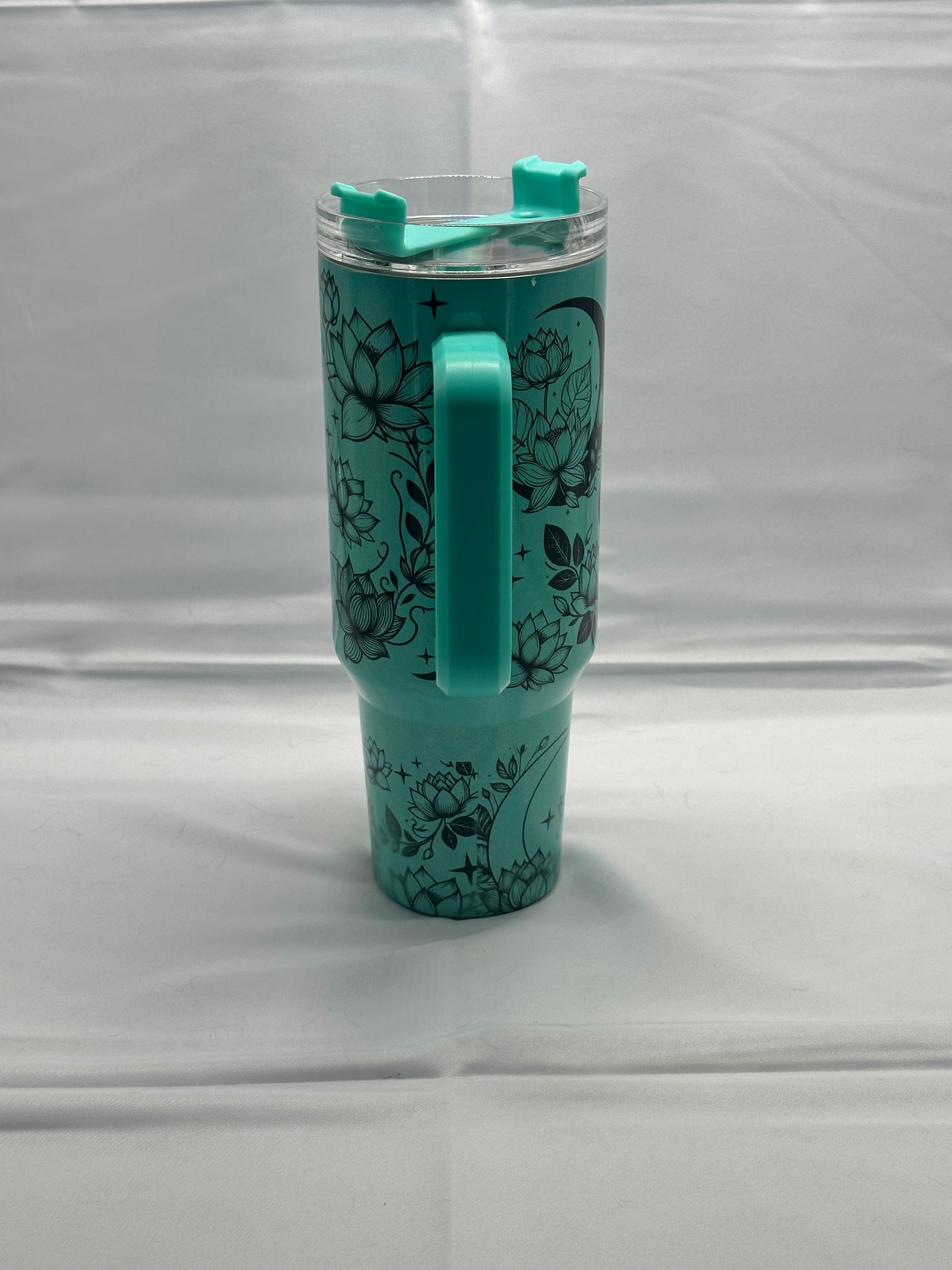 Sun and Moon Harmony 40oz Insulated Tumbler - Celestial Elegance in Tranquil Green