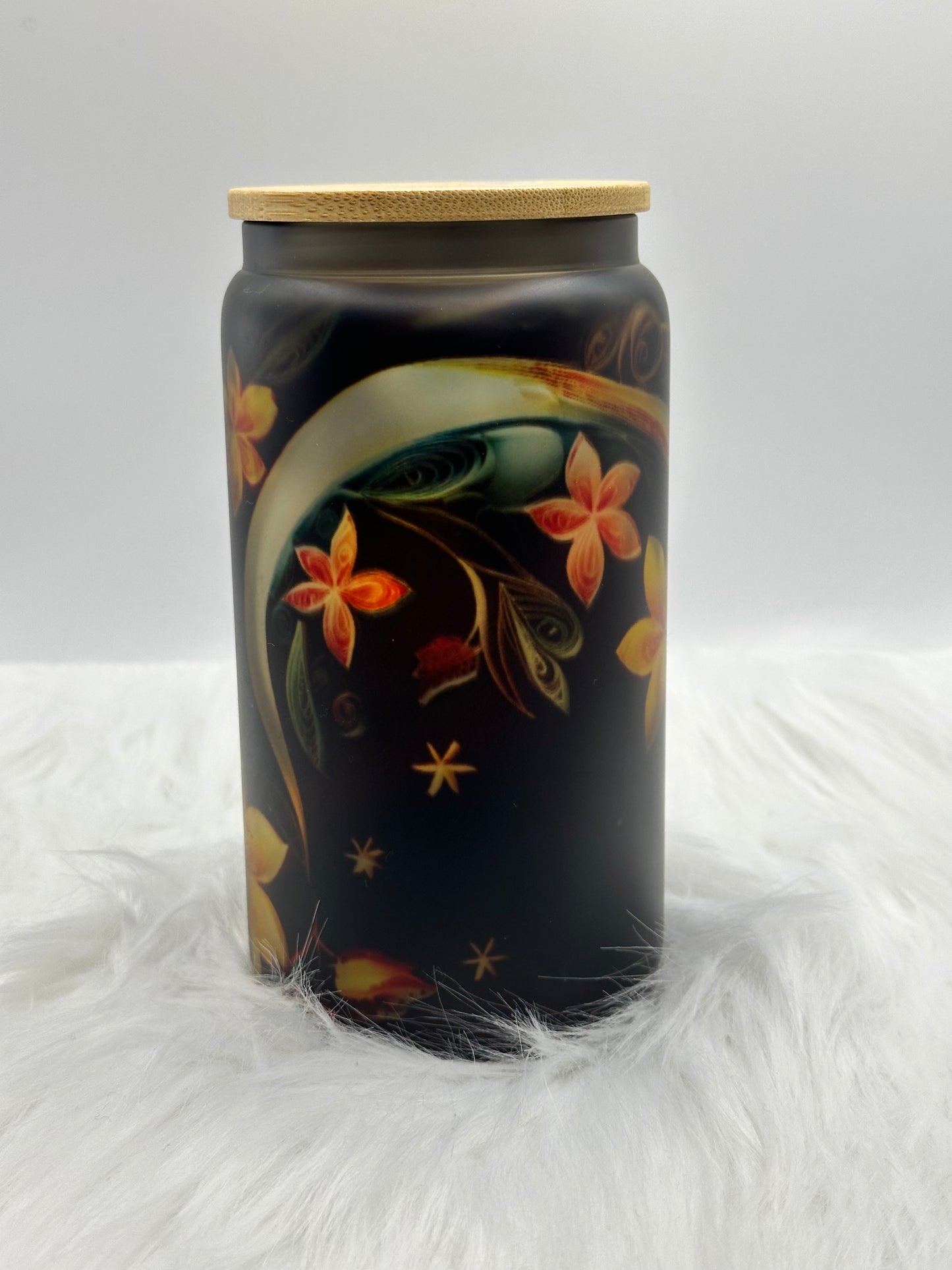 Frosted Glass Cup - Boho floral