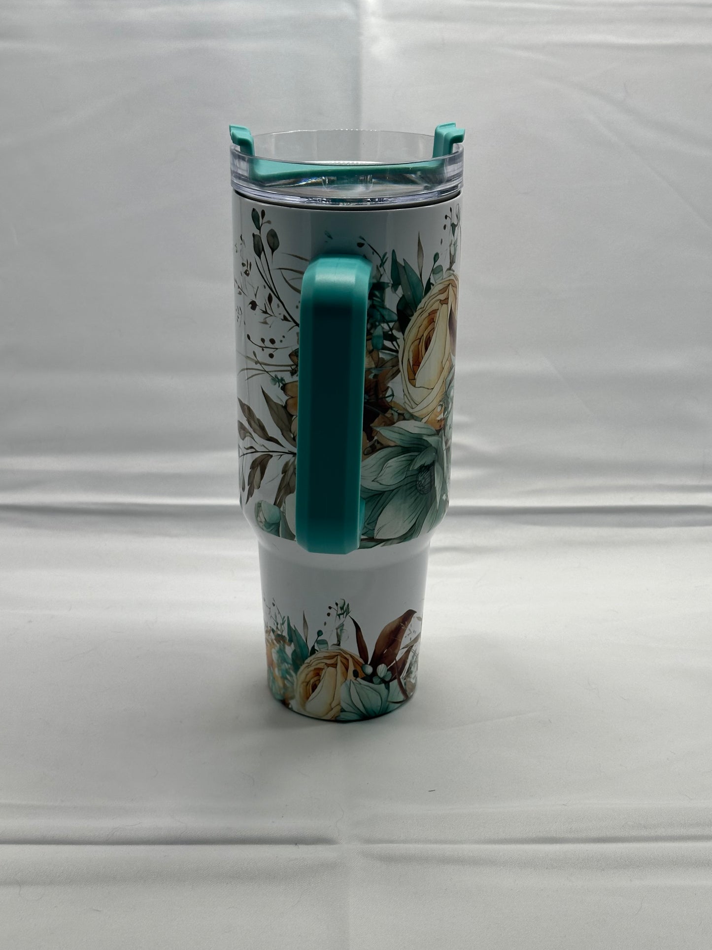 40oz Mom-Themed Stainless Steel Tumbler with Green Lid and Handle – Insulated White Travel Mug