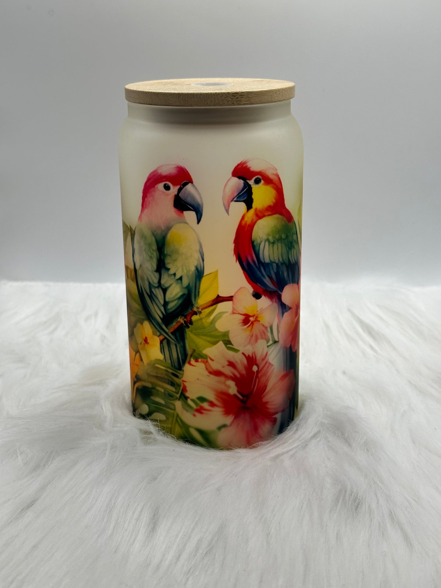 Frosted Glass Cup - Parrot