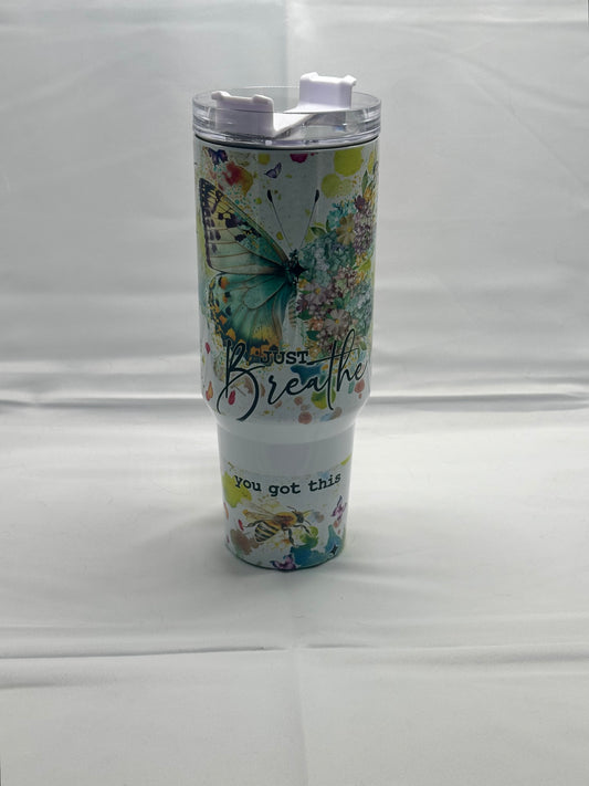 Just Breathe Butterfly 40oz Insulated Tumbler - Serene Reminder for Relaxation