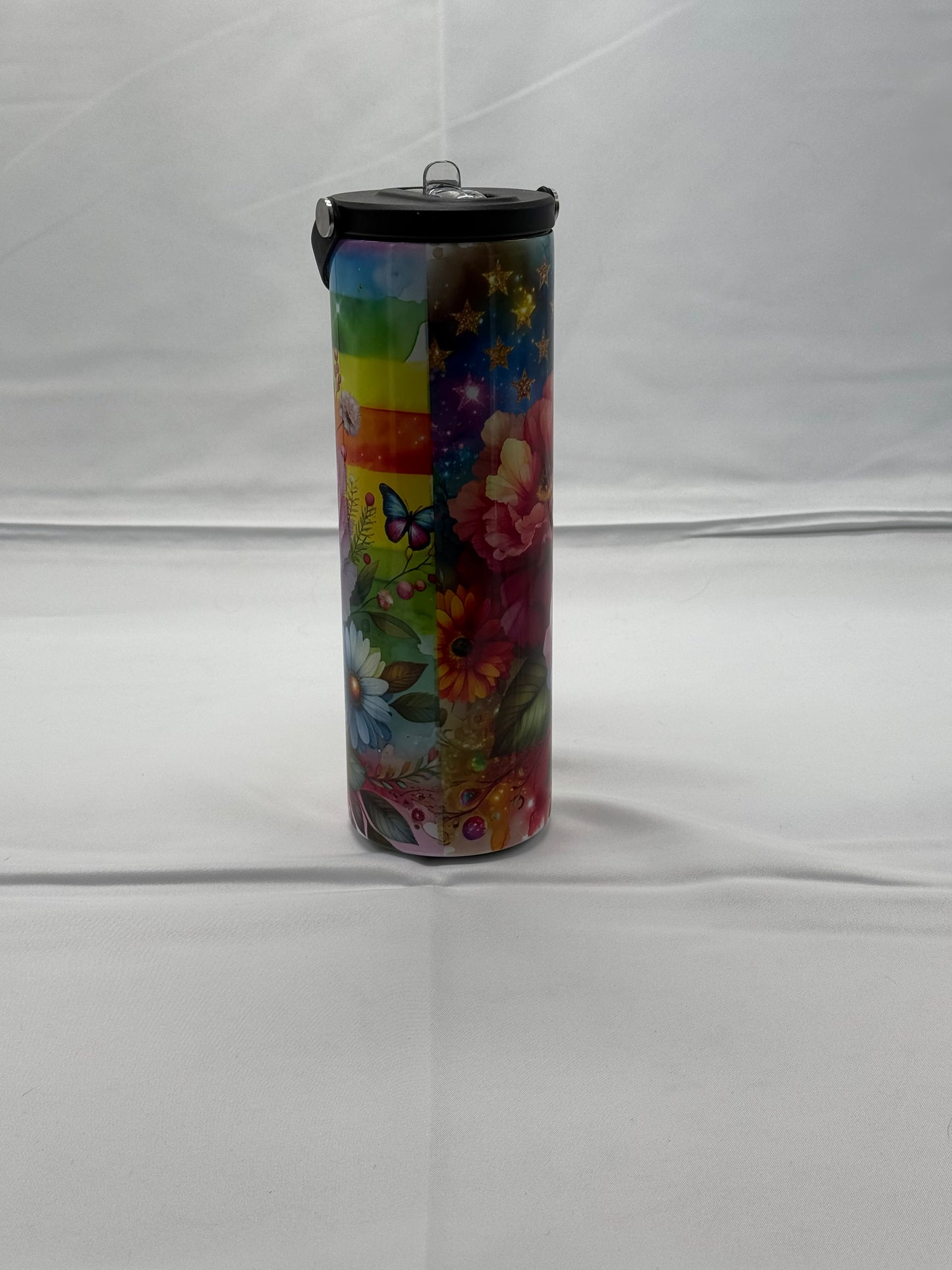 20oz Tumbler Water Bottle - Pride with Flowers