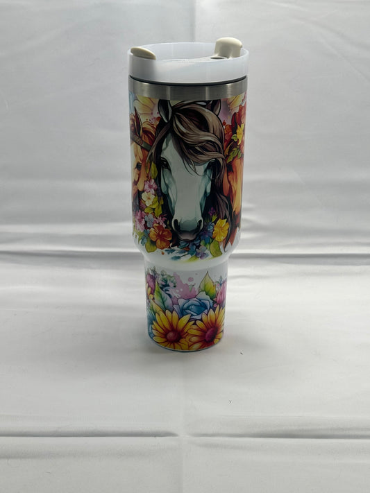 40oz Horse-Themed Stainless Steel Tumbler – Insulated Travel Mug with Lid