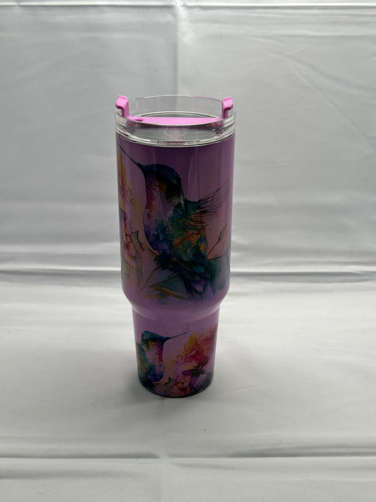 Hummingbird Haven 40oz Insulated Tumbler - Graceful Beauty in Vibrant Purple