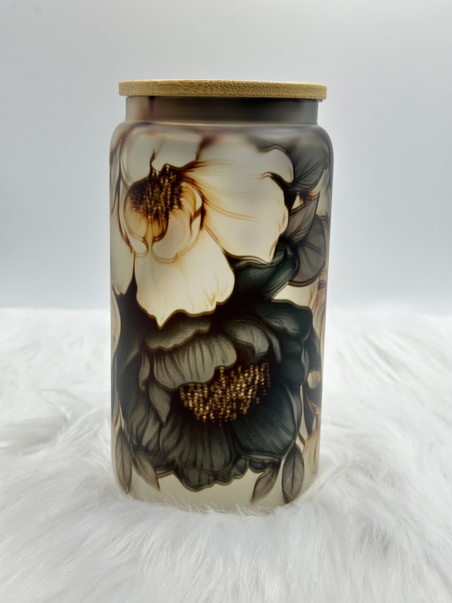 Frosted Glass Cup - Floral design