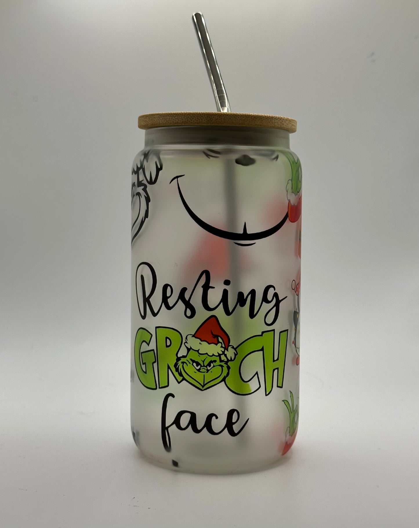 Whimsical Grinch Frosted Glass Cup