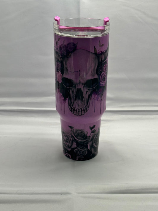 40oz Purple Longhorn Skull-Themed Stainless Steel Tumbler – Insulated Travel Mug with Lid