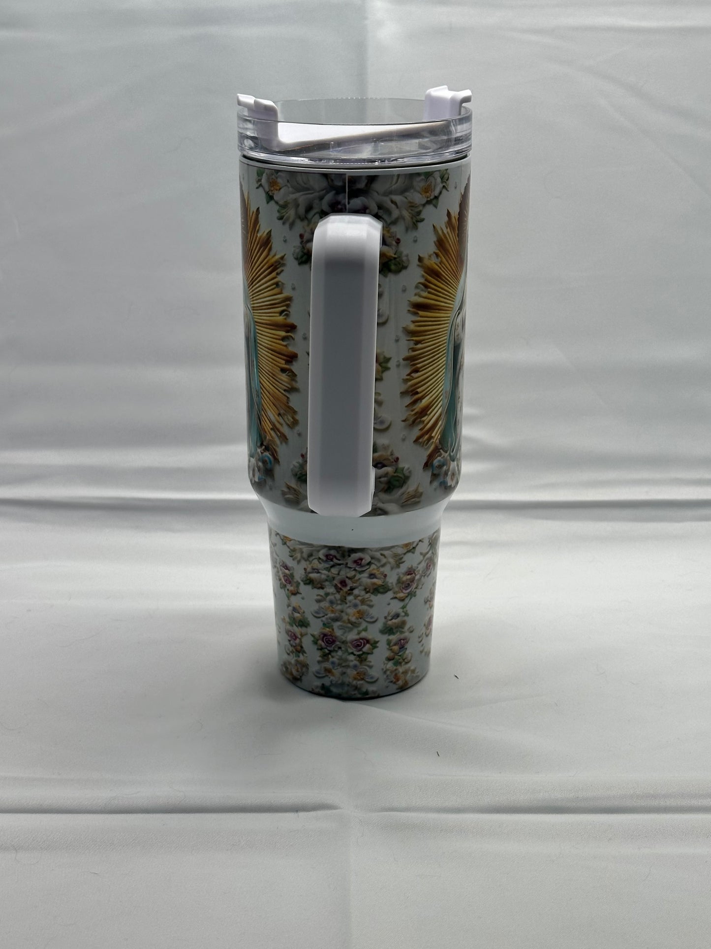 Virgen de Guadalupe White & Gold 40oz Insulated Tumbler - Elegant Religious Iconography