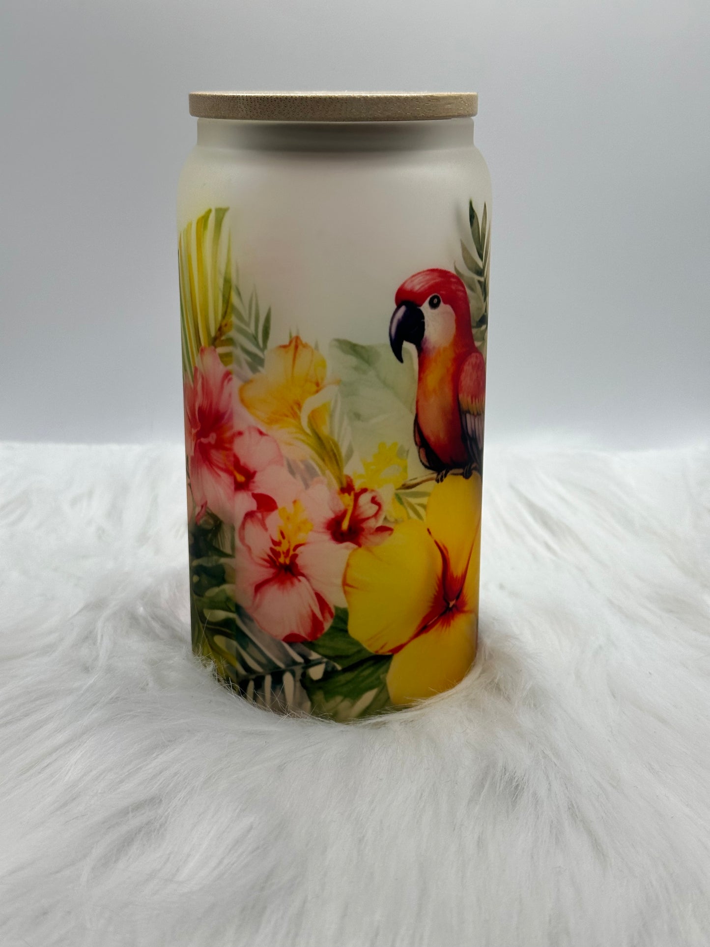 Frosted Glass Cup - Parrot