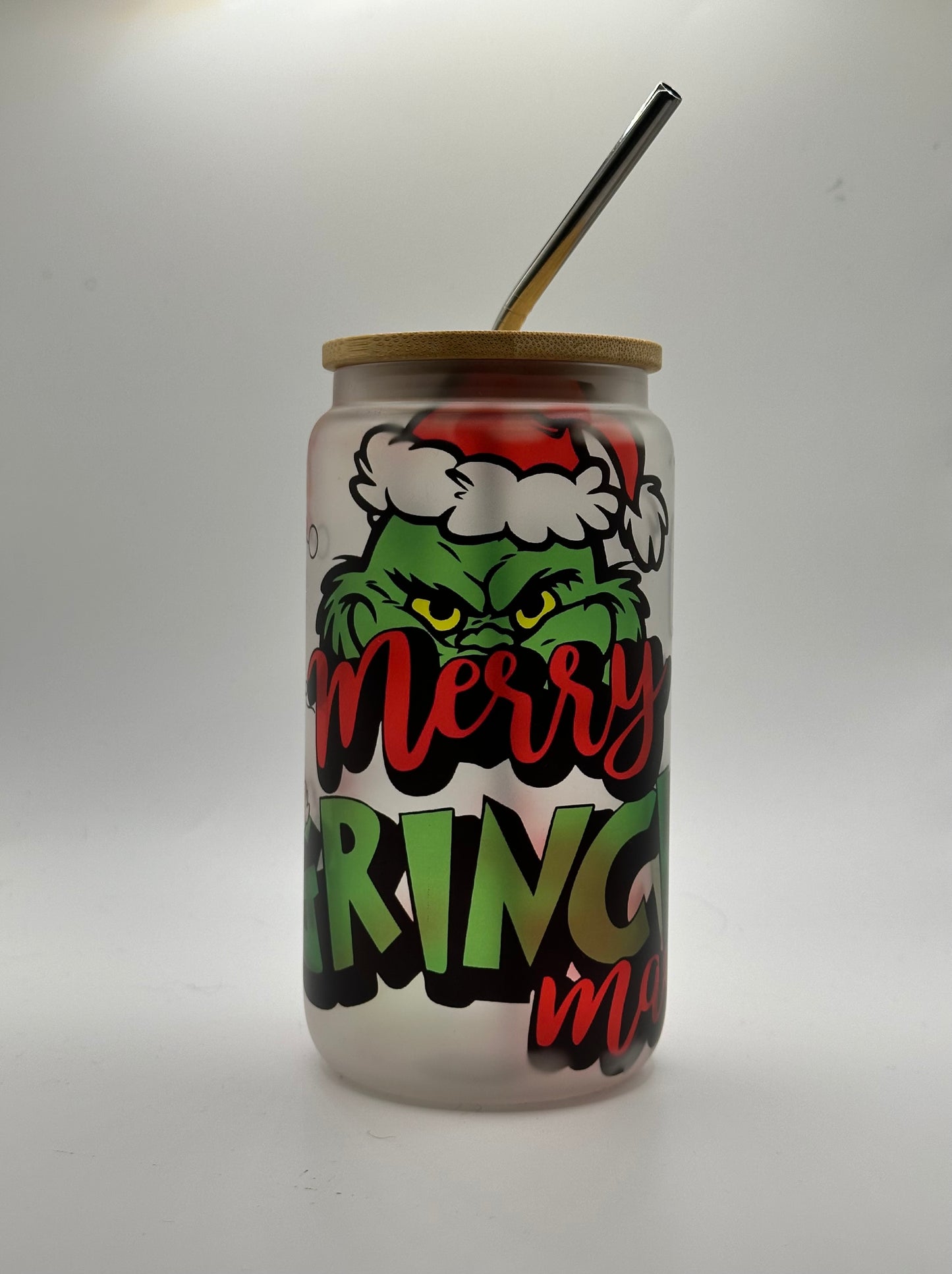 Whimsical Grinch Frosted Glass Cup