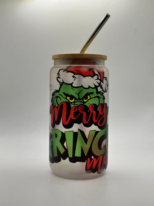 Whimsical Grinch Frosted Glass Cup