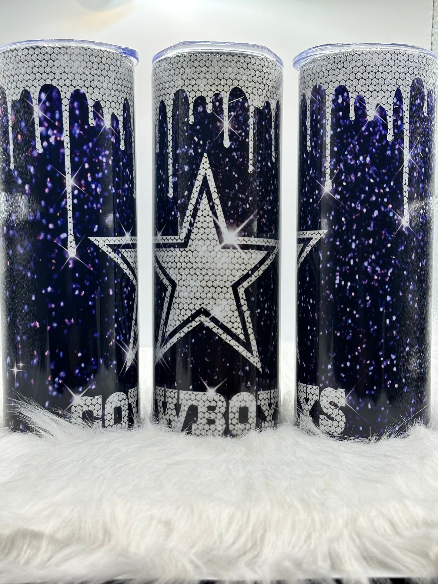 20oz Skinny Tumbler - Cowboys glitter