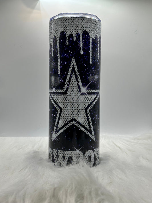 20oz Skinny Tumbler - Cowboys glitter