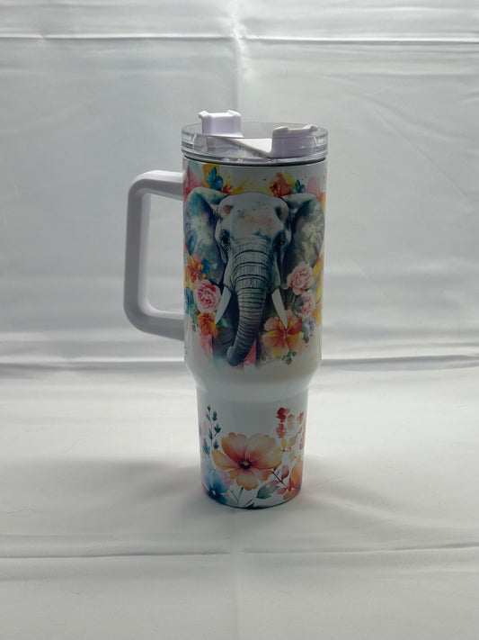 Paradise Elephant 40oz Insulated Tumbler - Vibrant Tropical Design