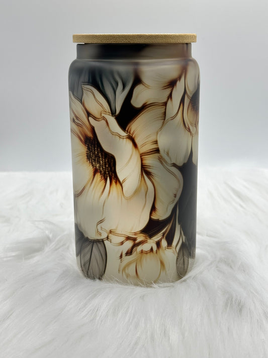 Frosted Glass Cup - Floral design