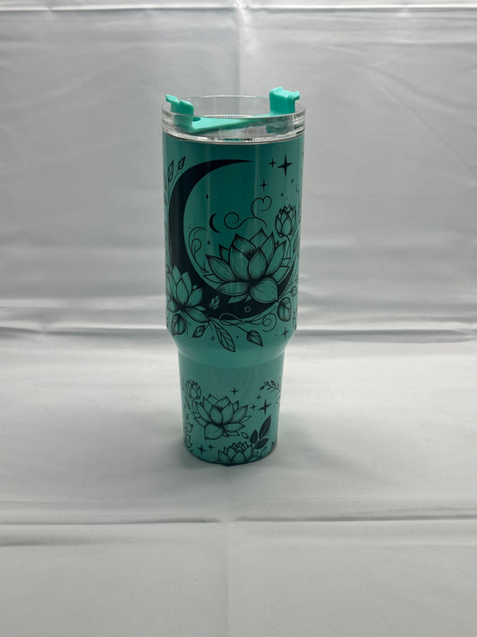 Sun and Moon Harmony 40oz Insulated Tumbler - Celestial Elegance in Tranquil Green