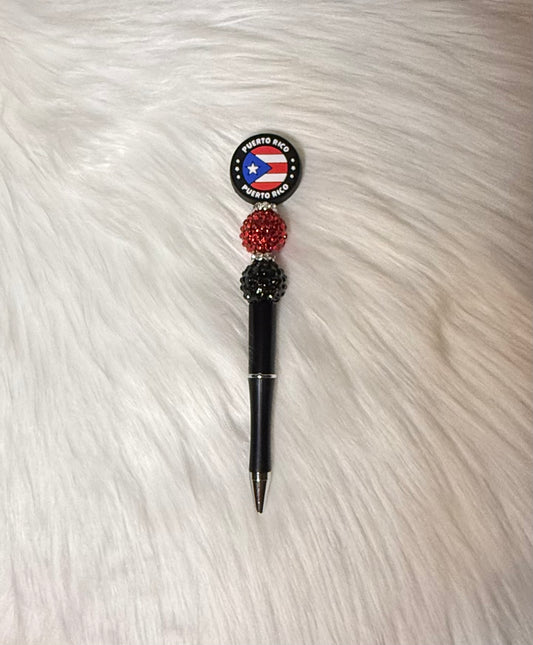 Boricua Pride Beaded Pen – Red & Black Edition