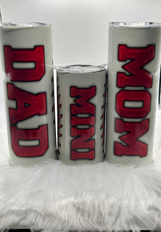 20oz - Family Baseball Tumbler Set - 20oz Mom, 20oz Dad, 12oz Mini