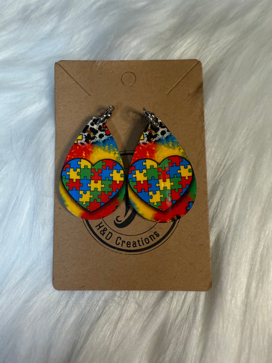 Autism Awareness Heart - TearDrop Earrings