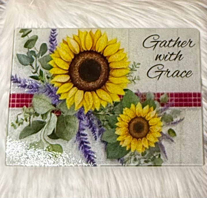 Rustic Sunflower ‘Gather with Grace’ Cutting Board 11”x7.87”