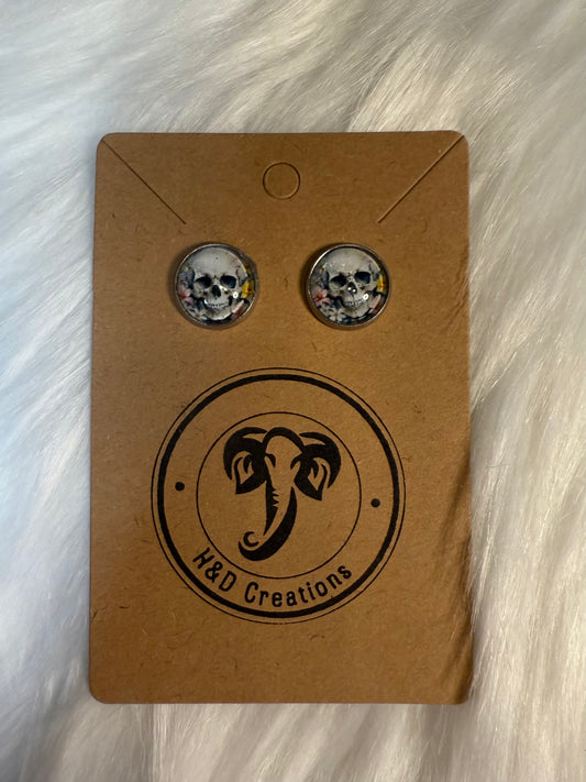 Beautiful floral skull- Stud Earrings 12mm
