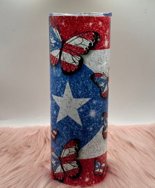 20oz Skinny Tumbler - Puerto Rico with Butterflies