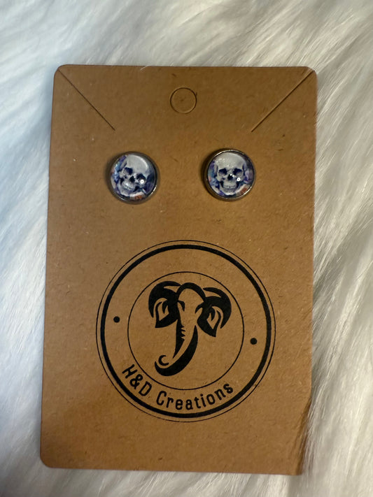 Floral blue - Stud Earrings 12mm