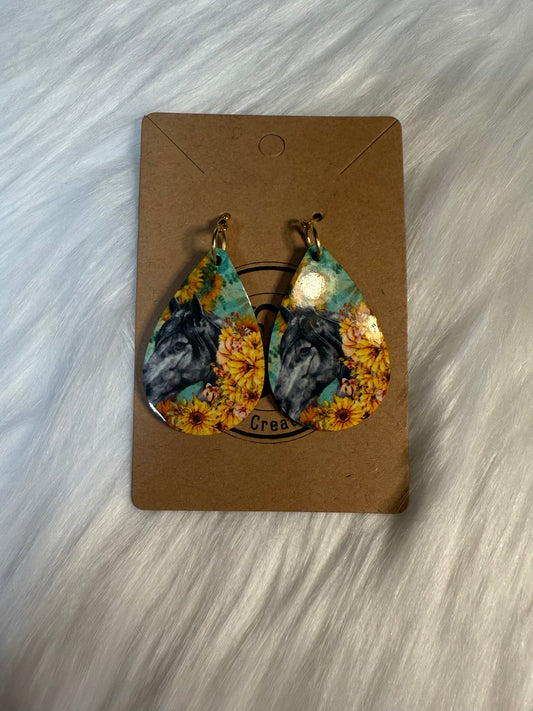 Sunflower Spirit Stallion - TearDrop Earrings
