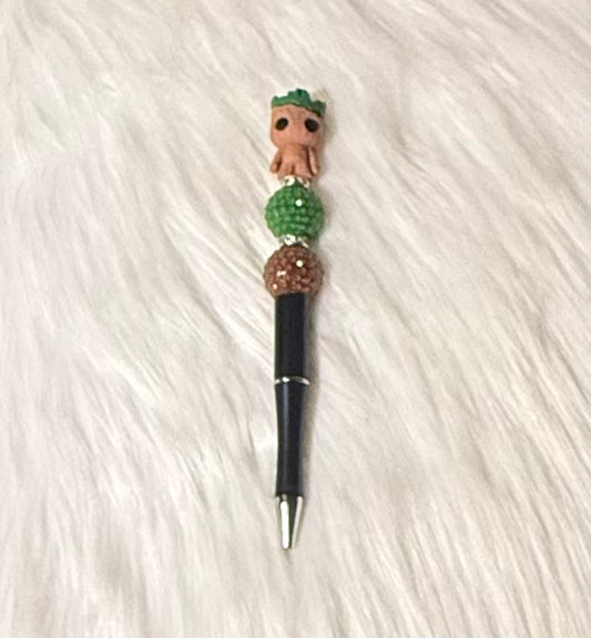 Cute Groot-Inspired Beaded Pen – Green & Brown Accents