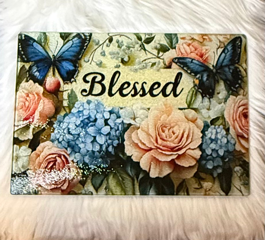Butterfly Garden Blessed Cutting Board 11”x7.87”