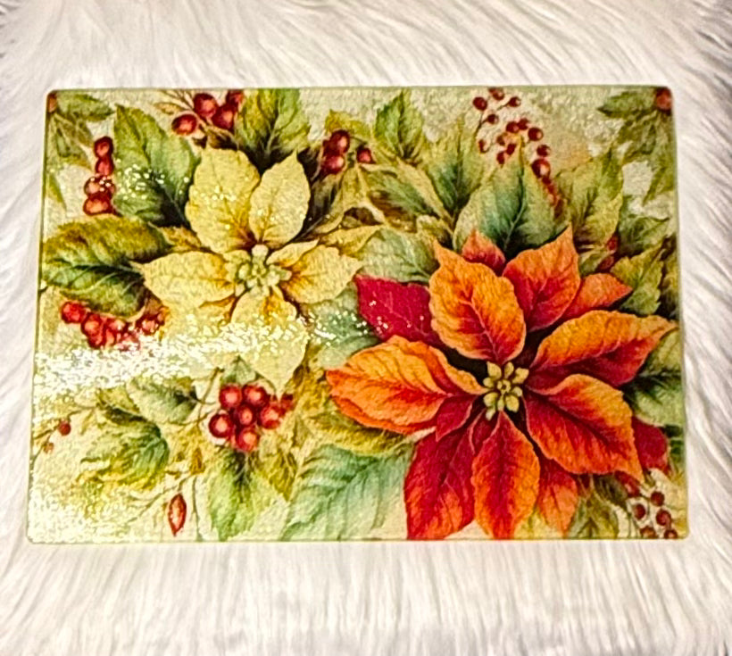 Christmas Spirit Poinsettia Cutting Board 11”x7.87”