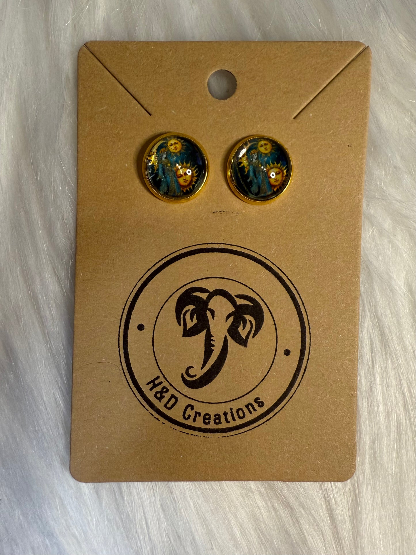 Sun and Moon (Brass) - Stud Earrings 12mm