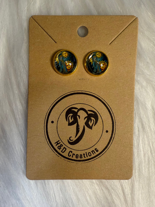 Sun and Moon (Brass) - Stud Earrings 12mm