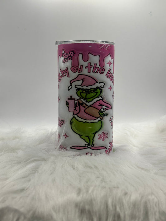 12oz Tumbler - Pink - Merry Grumpy Holiday Character