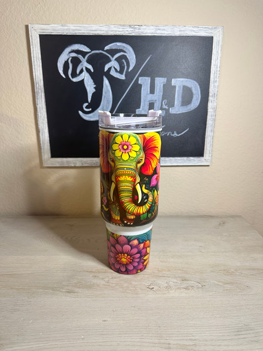 Majestic Elephant 40oz Insulated Tumbler - Regal Beauty in Every Sip