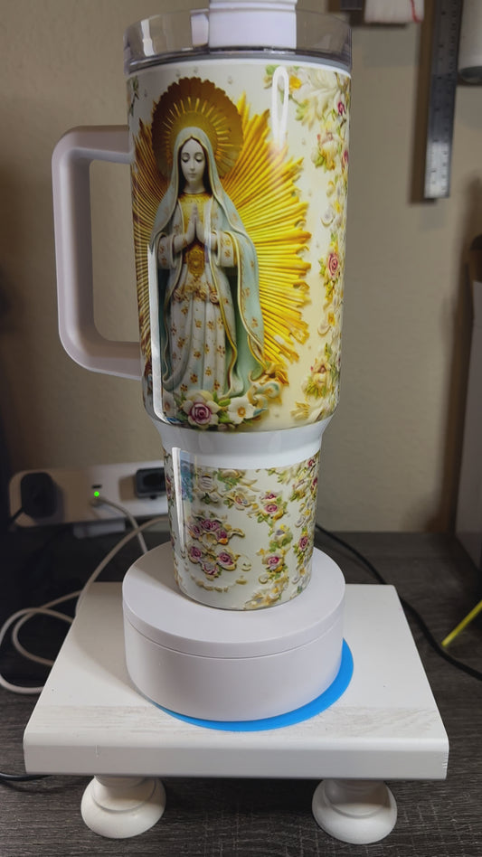 Virgen de Guadalupe White & Gold 40oz Insulated Tumbler - Elegant Religious Iconography